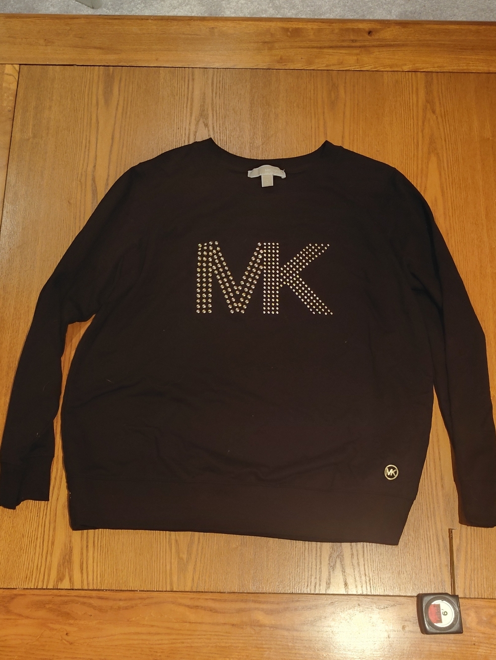 Michael Kors Black Crewneck Sweater with Studded MK Logo